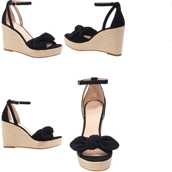 Kate Spade Tianna Espadrille Wedges Black Suede Leather Platform Sandal Pump 9.5 - Picture 7 of 16
